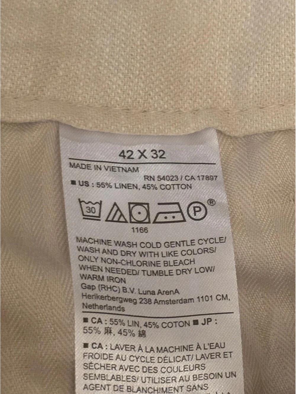 Banana Republic Relaxed Tapered Fit Linen Cotton Pants 42x26 Beige
